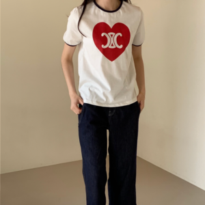 [국내배송] 셀린느 CELINE 코튼 하트 트리오페 반팔 티셔츠