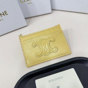 [국내배송] 셀린느 CELINE 트리오페 샤이니 카프스킨 지퍼 카드 지갑 홀더 옐로우